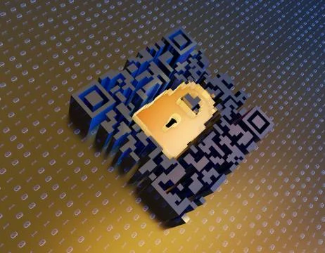 Technological data QR code and lock, data identification Illustrazione stock