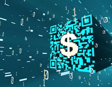 Technological data QR code and USD, data identification Stock Illustration