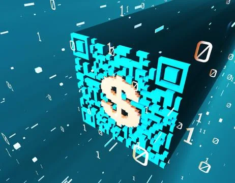 Technological data QR code and USD, data identification Illustrazione stock