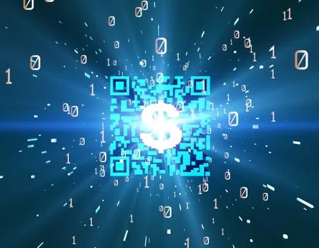 Technological data QR code and USD, data identification 스톡 일러스트