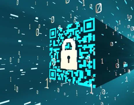 Technological data QR code and lock, data identification Stock Illustration