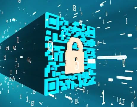 Technological data QR code and lock, data identification Illustrazione stock