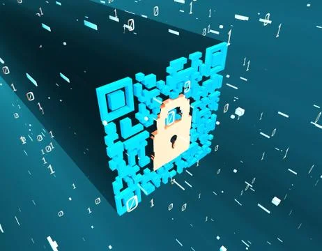 Technological data QR code and lock, data identification イラスト素材