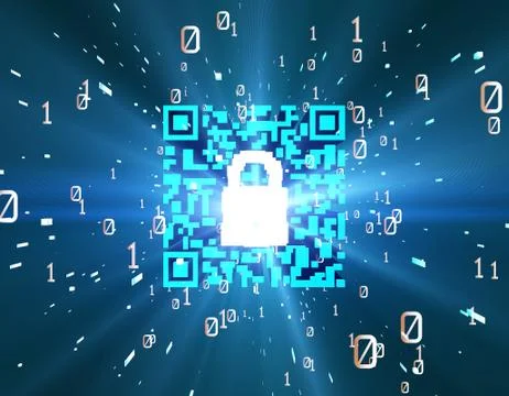 Technological data QR code and lock, data identification イラスト素材