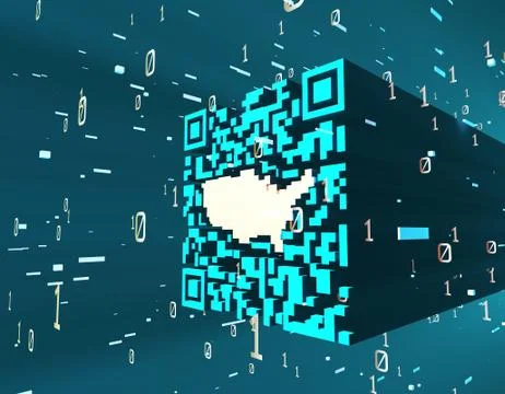 Technological data QR code and US map, data identification Stock Illustration