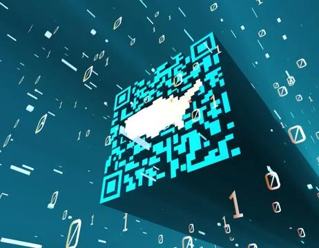 Technological data QR code and US map, data identification Illustrazione stock