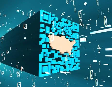 Technological data QR code and US map, data identification Stock Illustration