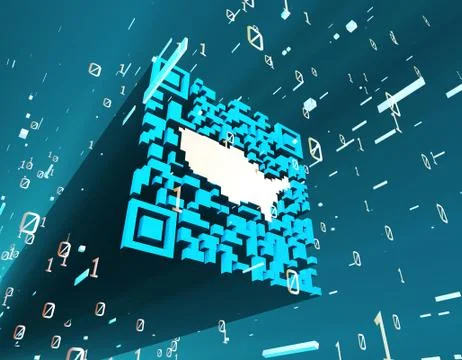 Technological data QR code and US map, data identification イラスト素材