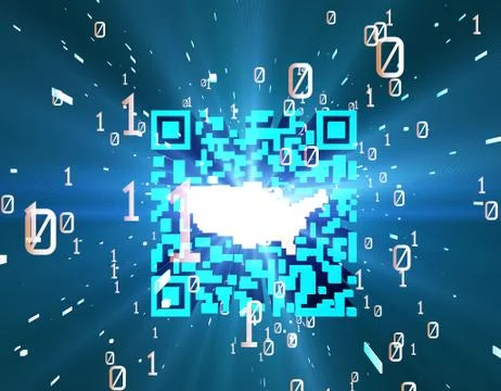 Technological data QR code and US map, data identification Illustrazione stock