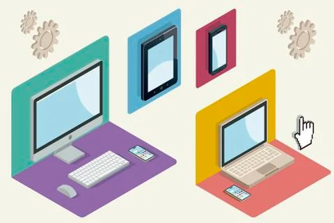 Technological Devices in Isometric Perspective Illustrazione stock