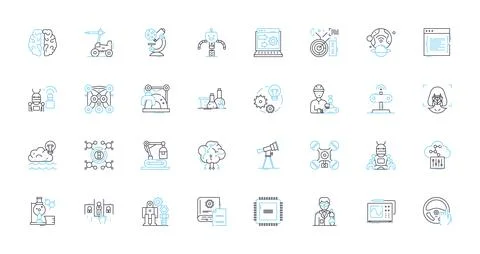 Technological devices linear icons set. Smartph, Tablet, Laptop, Desktop Stock Illustration