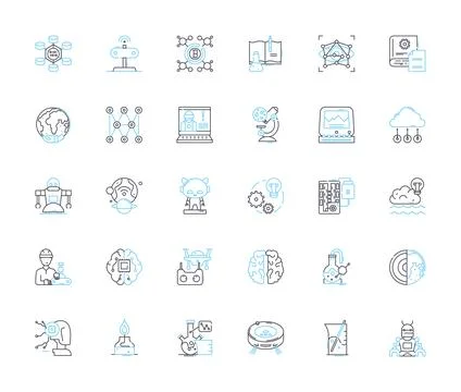 Technological devices linear icons set. Smartph, Tablet, Laptop, Desktop Stock Illustration