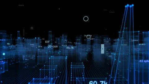 Technological digital background consisting of a futuristic city with data Stockfoto's