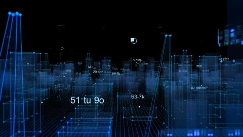 Technological digital background consisting of a futuristic city with data Stockfoto's