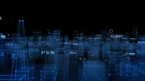 Technological digital background consisting of a futuristic city with data 写真素材