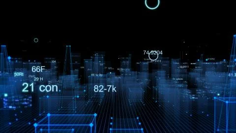 Technological digital background consisting of a futuristic city with data Stock Photos