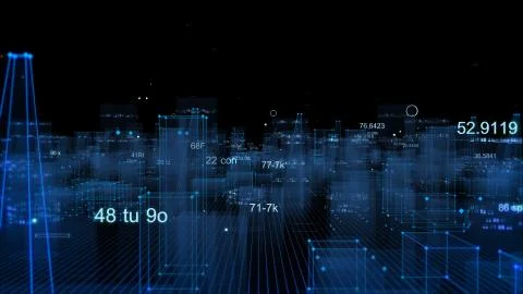 Technological digital background consisting of a futuristic city with data Stockfoto's