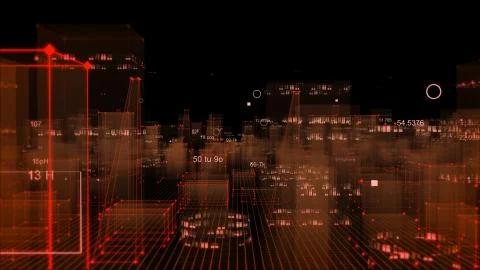 Technological digital background consisting of a futuristic city with data Stock Photos