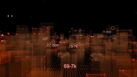 Technological digital background consisting of a futuristic city with data Stockfoto's