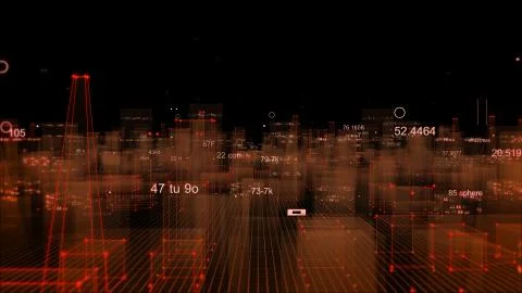 Technological digital background consisting of a futuristic city with data Stockfoto's