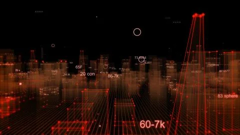 Technological digital background consisting of a futuristic city with data Stockfoto's
