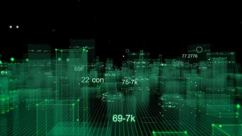 Technological digital background consisting of a futuristic city with data Stockfoto's