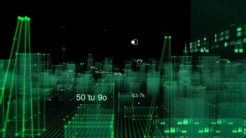 Technological digital background consisting of a futuristic city with data Stockfoto's