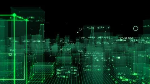 Technological digital background consisting of a futuristic city with data 写真素材