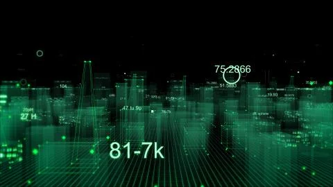Technological digital background consisting of a futuristic city with data Stock Photos