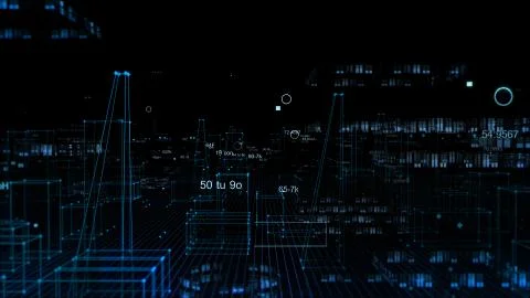 Technological digital background consisting of a futuristic city with data Stockfoto's