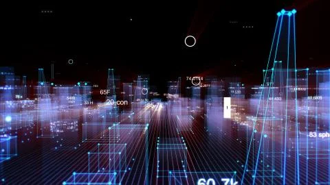 Technological digital background consisting of a futuristic city with data Stock Photos