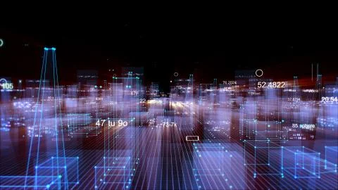 Technological digital background consisting of a futuristic city with data 写真素材
