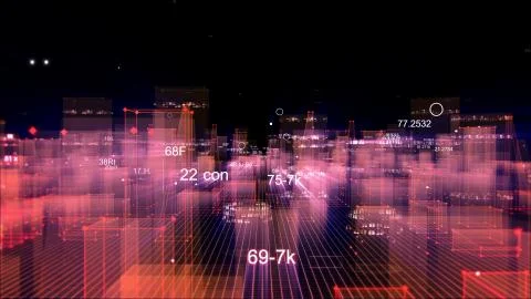 Technological digital background consisting of a futuristic city with data Stock Photos