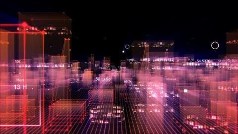 Technological digital background consisting of a futuristic city with data 库存照片