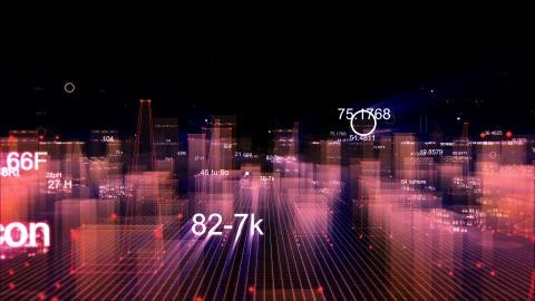 Technological digital background consisting of a futuristic city with data Stock Photos