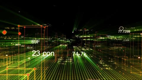 Technological digital background consisting of a futuristic city with data 库存照片