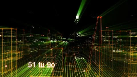 Technological digital background consisting of a futuristic city with data 写真素材