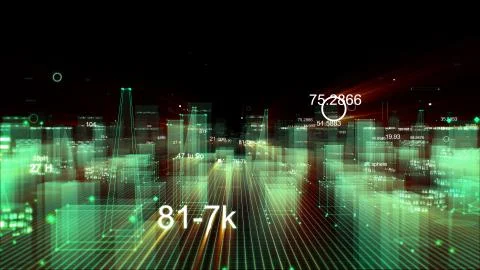 Technological digital background consisting of a futuristic city with data Stockfoto's