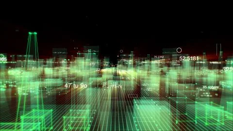 Technological digital background consisting of a futuristic city with data 写真素材