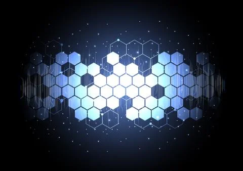 Technological digital circuit illuminated hexagon art background vector Stockillustratie