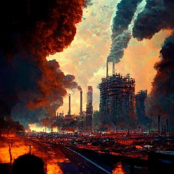 Technological disaster, industrial plant on fire Stock Illustration