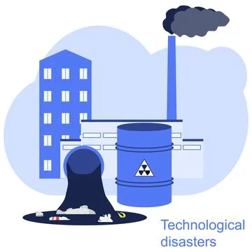 Technological disaster, technological contamination concept. Vector Stock Illustration