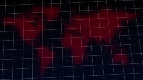 Technological dotted world map with red particles and futuristic grid 库存影片 237705470