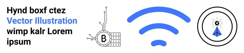 Technological Elements Bitcoin Crypto Symbol, Wireless Signal, Navigation Ico Illustrazione stock