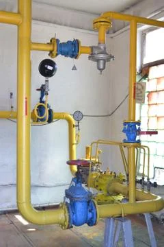 Technological equipment of a gas control point Stock Photos