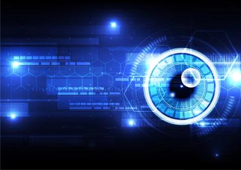 Technological eye scanning hexagonal hud security vector background abstract Stock Illustration