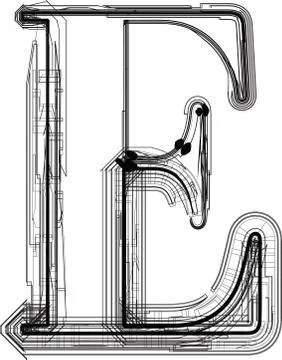 Technological font. letter e Illustrazione stock