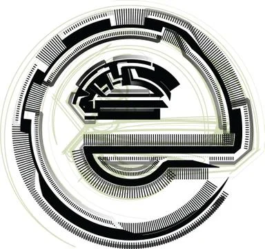 Technological font. letter e Illustrazione stock