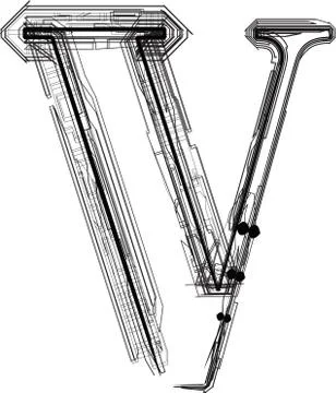 Technological font. letter v Illustrazione stock