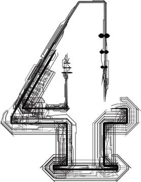 Technological font. number 4 Stock Illustration